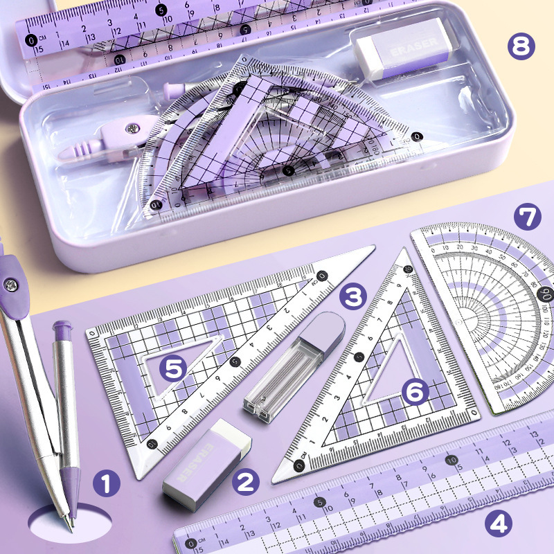 8 Pcs Geometry Set for Student - đánh giá và giá Math Geometry Set With Compass